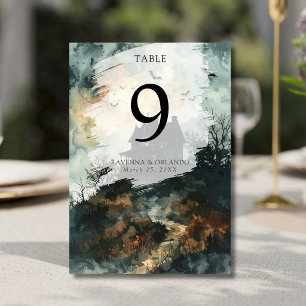 Numéro De Table Mariage sous la Lune au Château Noir Gothique Effr