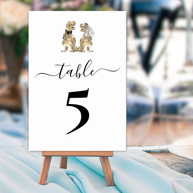 Numéro De Table Mariage sur le thème des dinosaures (T-Rex bride and groom dinosaur wedding custom table number sign )