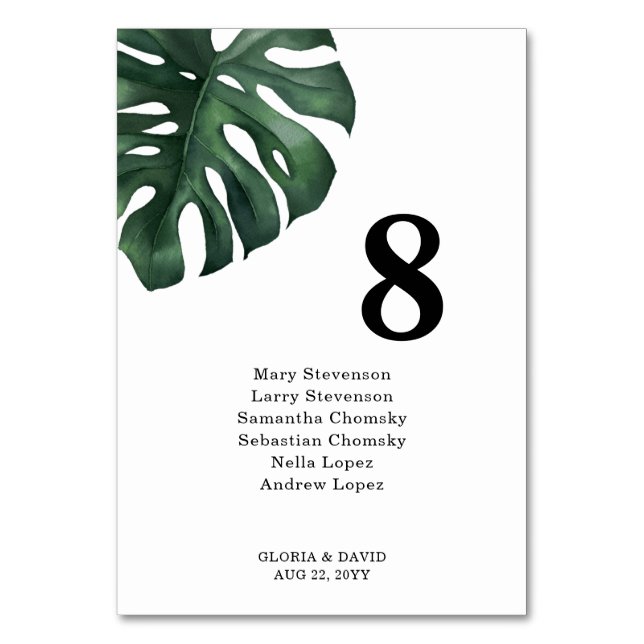 Numéro De Table Mariage vert feuille Monstera (Par défaut)