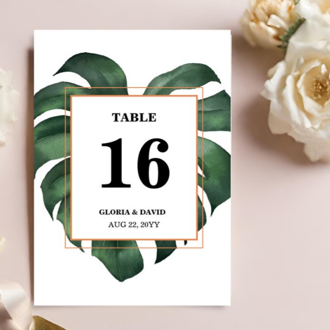 Numéro De Table Mariage vert feuille Monstera (Créateur téléchargé)