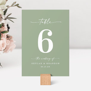 Numéro De Table Mariage vert feuille simple couleur solide