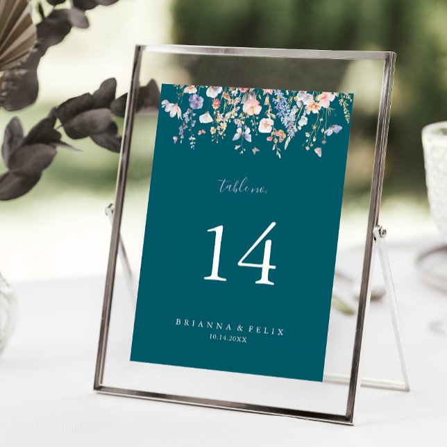 Numéro De Table Mariage vert Fleur sauvage multicouleur été (Créateur téléchargé)