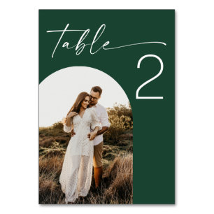 Numéro De Table Mariage Vert Forêt Sombre Photo Écriture Moderne