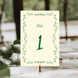 Numéro De Table Mariage vert manuscrit