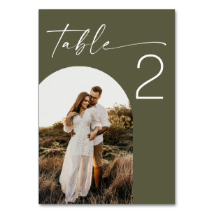 Numéro De Table Mariage Vert Olive Assourdi Photo Élégant Modern