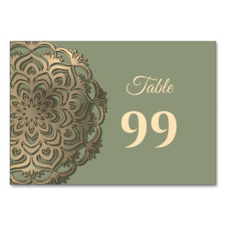 Numéro De Table Mariage Vert Sauge et Or Élégant Luxe