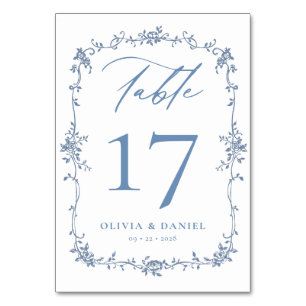 Numéro De Table Mariage victorien Dusty Blue élégant