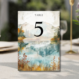 Numéro De Table Mariage Vintage Automne Montagne Lac
