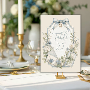 Numéro De Table Mariage Vintage Français Bleu Élégant