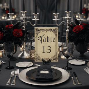 Numéro De Table Mariage Vintage Gothique Toile Noir Tan