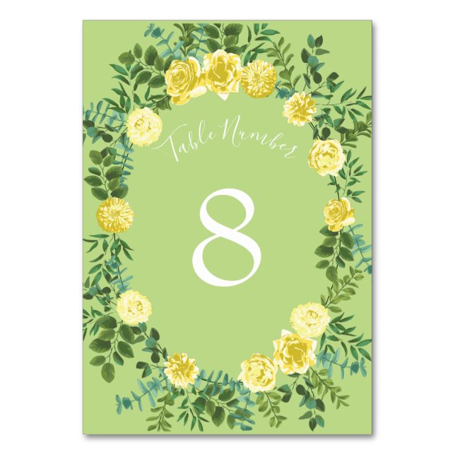 Numéro De Table Mariage Vintage Rose de printemps jaune et vert (Dos)