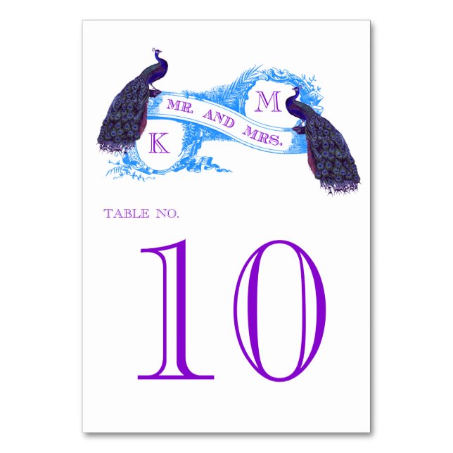 Numéro De Table Mariage vintage violet, bleu Peacock (Par défaut)