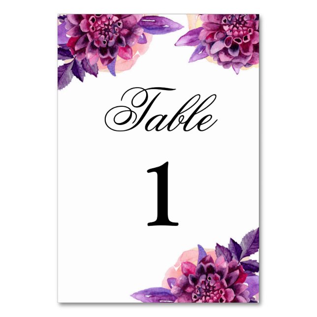 Numéro de table mariage violet. Aquarelle florale (Par défaut)