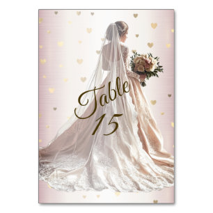 Numéro De Table Mariée d'hiver rose Golden Shiny Hearts