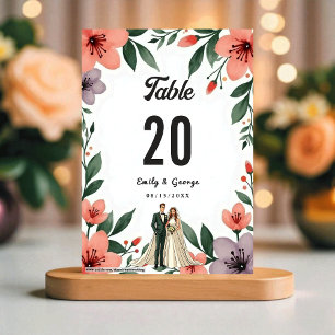 Numéro De Table Mariée Romantique Et Nouveau Marié Jardin Floral M
