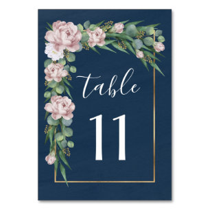 Numéro De Table Marine bleu et rose Dusty Rose vert Mariage or