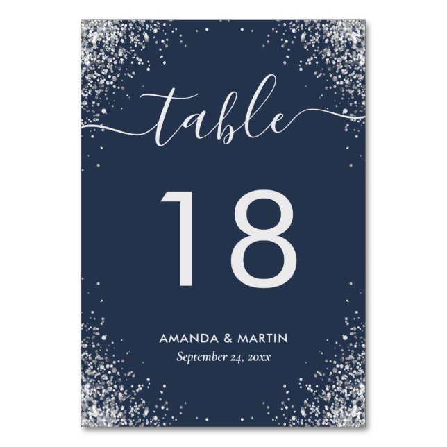 Numéro De Table Marine Blue and Silver Confetti Mariage Numéro de  (Par défaut)