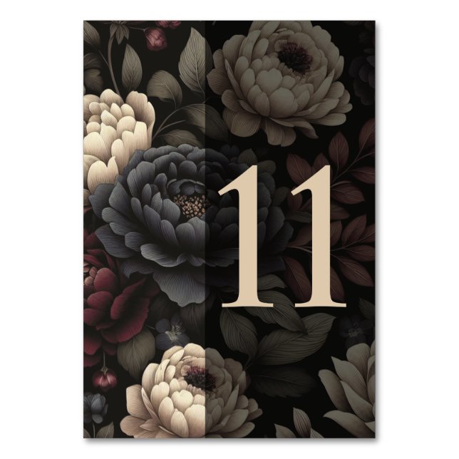 Numéro De Table Marine Blue & Burgundy Moody Floral Tableau 11 (Par défaut)