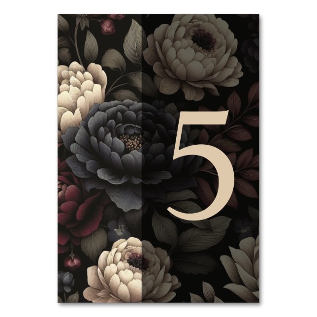 Numéro De Table Marine Blue & Burgundy Moody Floral Tableau 5 (Par défaut)