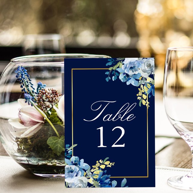 Numéro De Table Marine Blue Gold Elegant Floral Mariage Numéro de  (Créateur téléchargé)