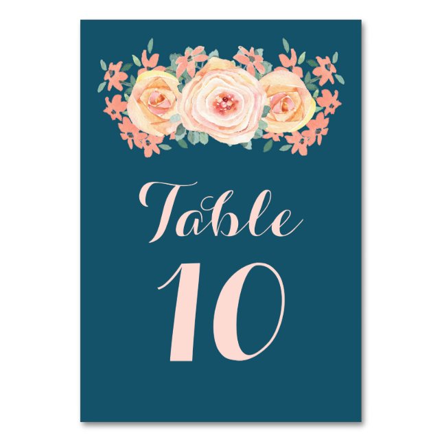 Numéro De Table Marine Blue Peach Floral Mariage Numéro de tableau (Par défaut)