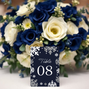Numéro De Table Marine Blue Snowflakes Mariage d'hiver