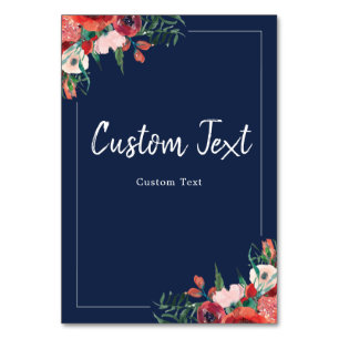 Numéro De Table Marine Coral bleu Floral Réservé Mariage