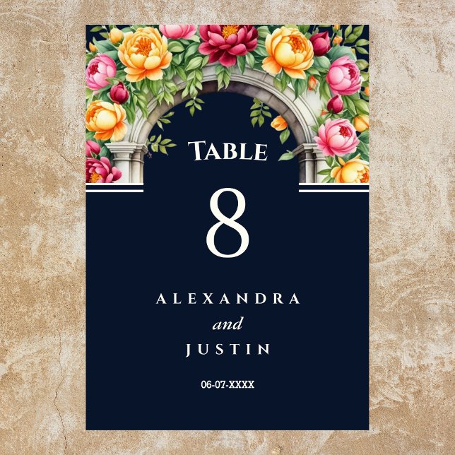 Numéro De Table Marine Cream Méditerranée Floral Arch Mariage (Créateur téléchargé)