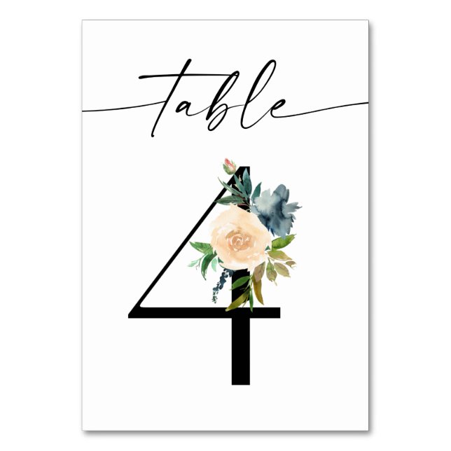 Numéro De Table Marine, Dusty Blue & Pink Floral Tableau Numéro 4 (Par défaut)