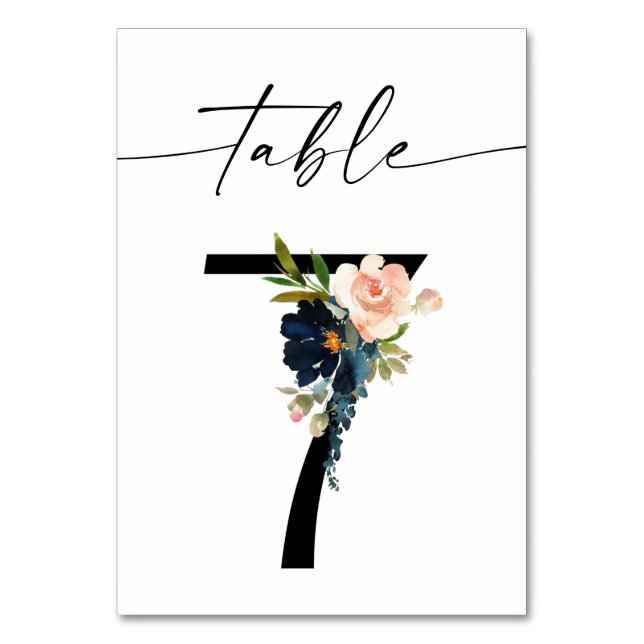 Numéro De Table Marine, Dusty Blue & Pink Floral Tableau Numéro 7 (Par défaut)