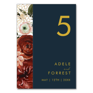 Numéro De Table Marsala Autumn Floral Numéro de tableau de la ma