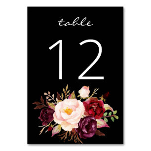 Numéro De Table Marsala de Bourgogne et Floral rose 3- Noir