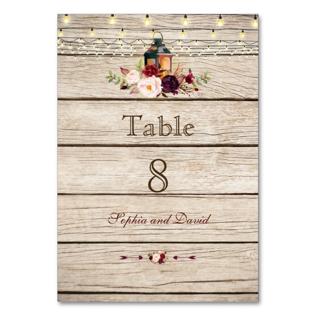 Numéro De Table Marsala de Bourgogne Floral Lanterne Bois Numéro d (Par défaut)