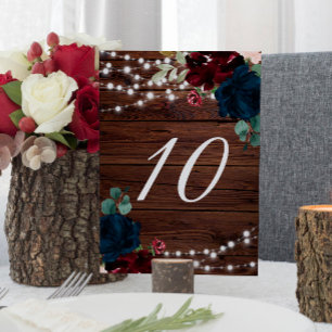 Numéro De Table Marsala & Navy Floral Rustic Wood 10 Table Numbers