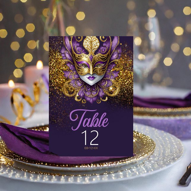 Numéro De Table Masquerade Masque Masque Motif Purple Gold ID1031 (Créateur téléchargé)
