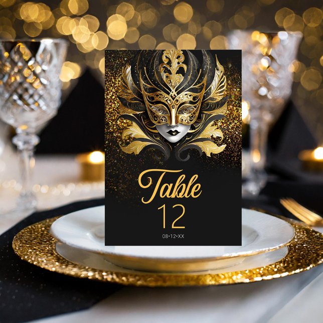 Numéro De Table Masquerade Masque Motif Black Gold ID1031 (Créateur téléchargé)