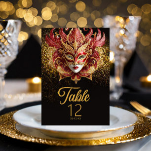 Numéro De Table Masquerade Masque Motif Rouge Or ID1031