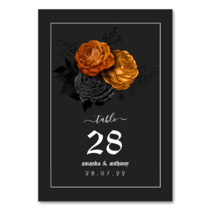 Numéro De Table Menu Mariage floral d'Halloween noir et orange