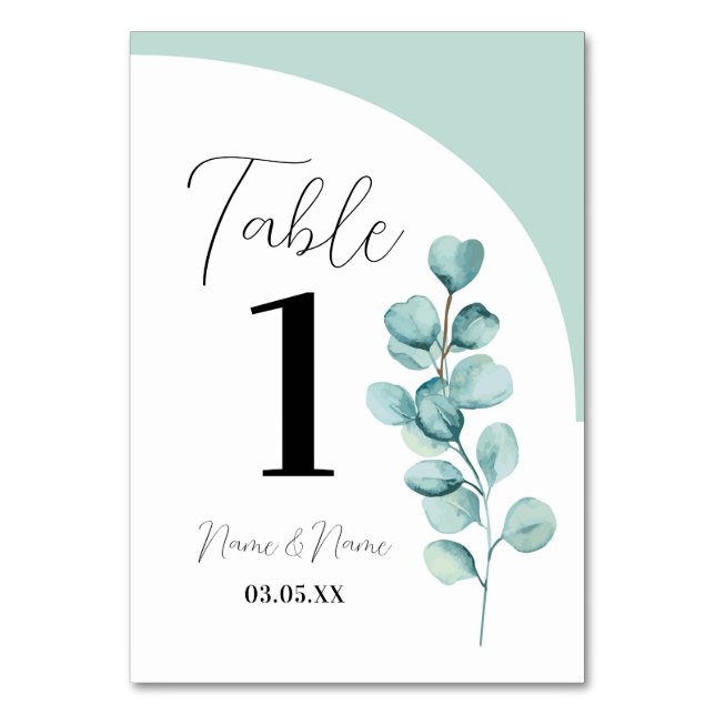 Numéro De Table Menu Table Eucalyptus Feuilles Vert Simple (Par défaut)