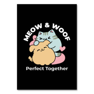 Numéro De Table Meow & Woof Perfect Together - Cute Cat and Dog
