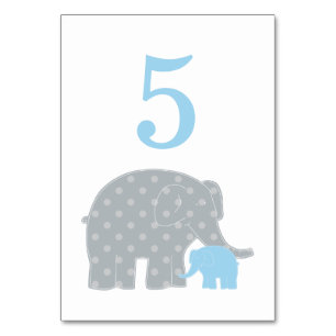 Numéro De Table Mère et bébé Eléphant Garçon Douche bleu et gris
