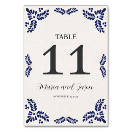 Numéro De Table Mexican Talavera Black Floral Minimalist Wedding