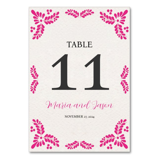 Numéro De Table Mexican Talavera Pink Floral Minimalist Wedding (Par défaut)