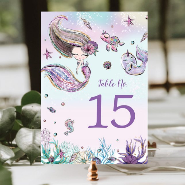 Numéro De Table Mignonne sirène sous la mer Baby shower d'annivers (Créateur téléchargé)