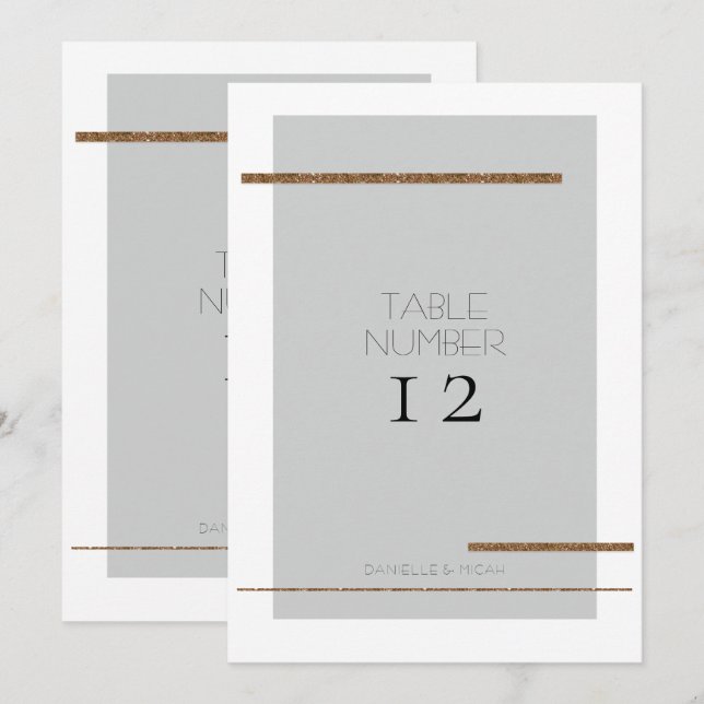 Numéro de table minimal moderne simple gris or (Devant / Derrière)