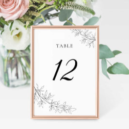 Numéro De Table Minimalist Botanical Wedding Black White Elegant