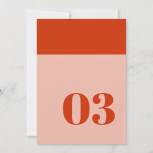 Numéro de table minimaliste orange rose Mariage
