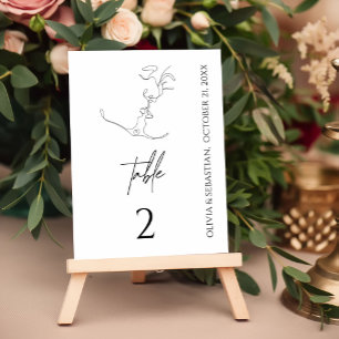 Numéro De Table Minimaliste une ligne Art baiser Couple Mariage