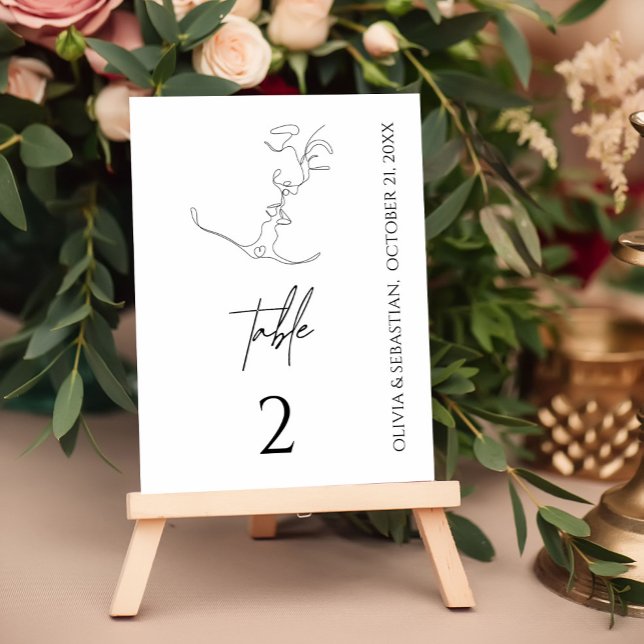 Numéro De Table Minimaliste une ligne Art baiser Couple Mariage (Créateur téléchargé)