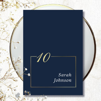 Numéro De Table Minuscule Marine Blanc Gold Bordure Élégant Script